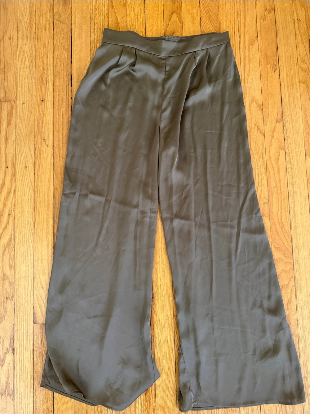 H&M Olive Green Satin Wide Leg Pants